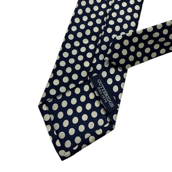 GUTTERIDGE Navy Polka Dot Silk LUXURY Tie - Picture 5 of 5